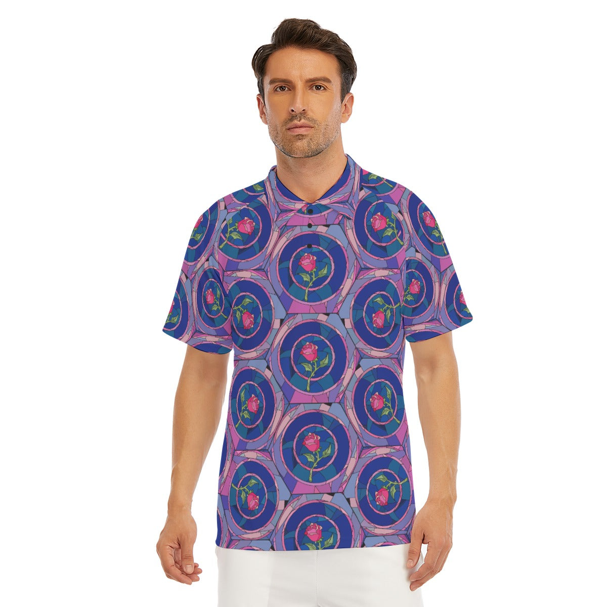 Enchanted Rose Stained Glass - Men's Polo Shirt