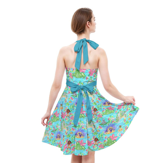 Tropical Island Paradise - Women's Halter Vintage Pocket Dress