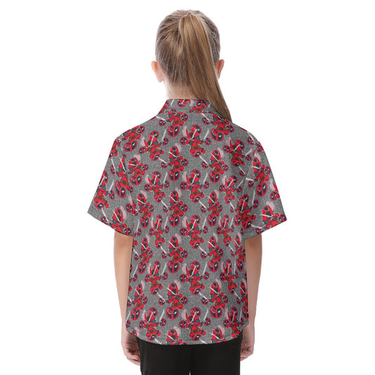Superhero Stitch - Red Masked Hero - Kid's Hawaiian Button Up Shirt
