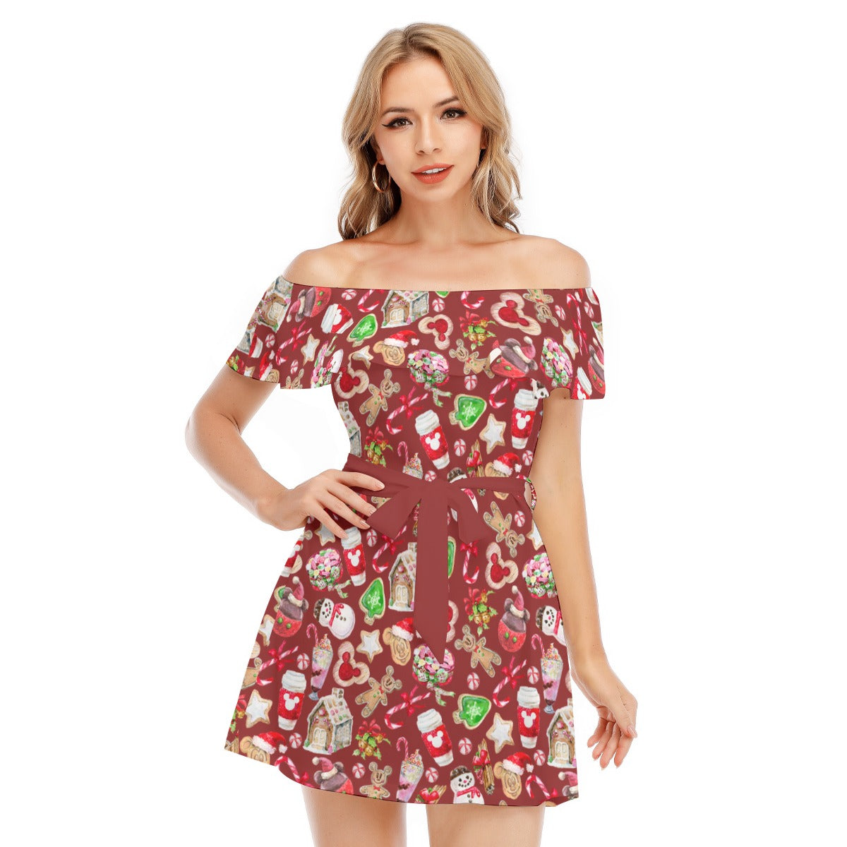 Christmas Snack Goals - Women's Off-shoulder Ruffle Dress