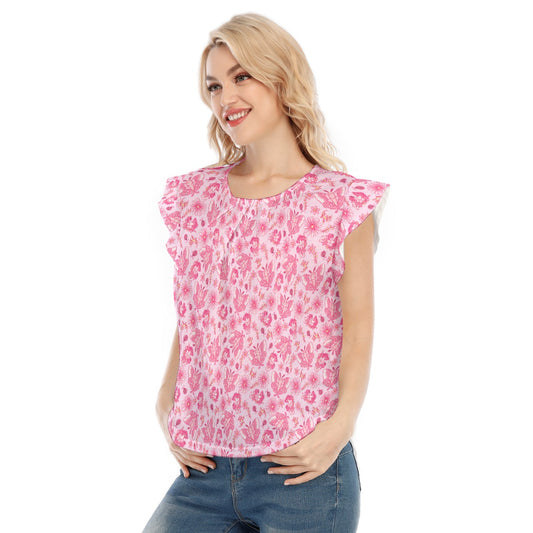 Pink Mushroom Moths - Women’s Flutter Sleeve Top