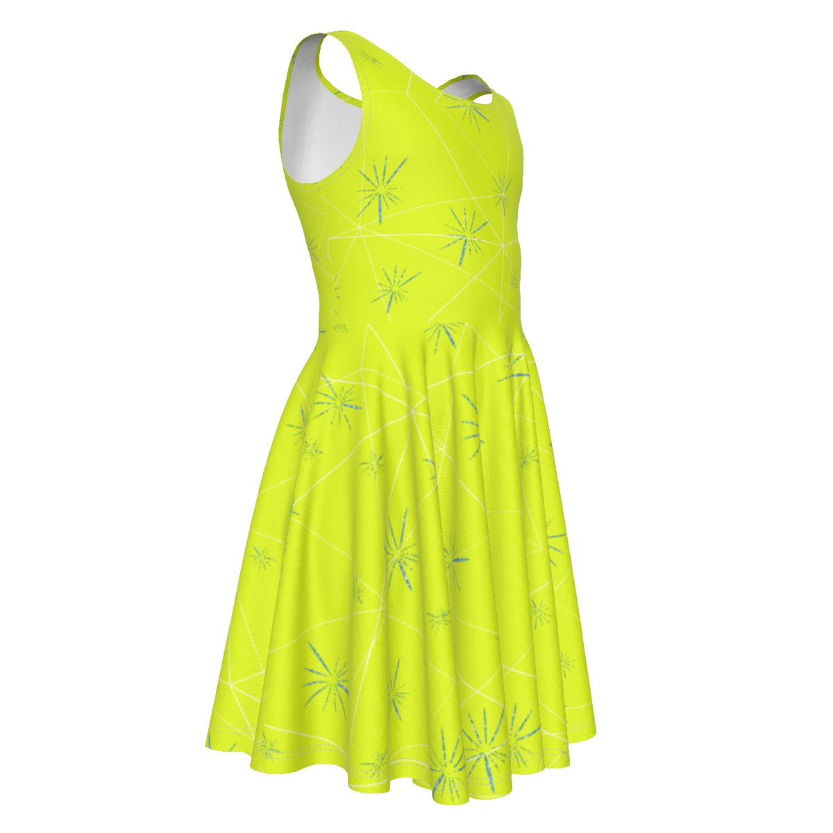 Joyful Blue & Yellow Florals- Kid's Sleeveless Skater Dress