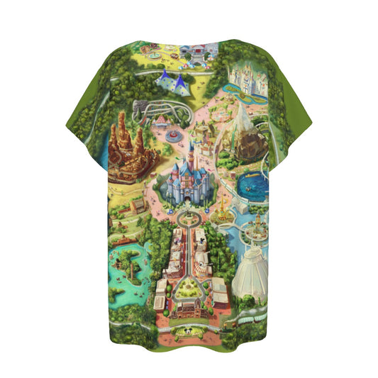 Colorful Theme Park Map - Women’s Relaxed Fit Scoop Tee