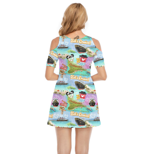 Tropical Castaway Island - Women's Cold Shoulder Cotton Dress