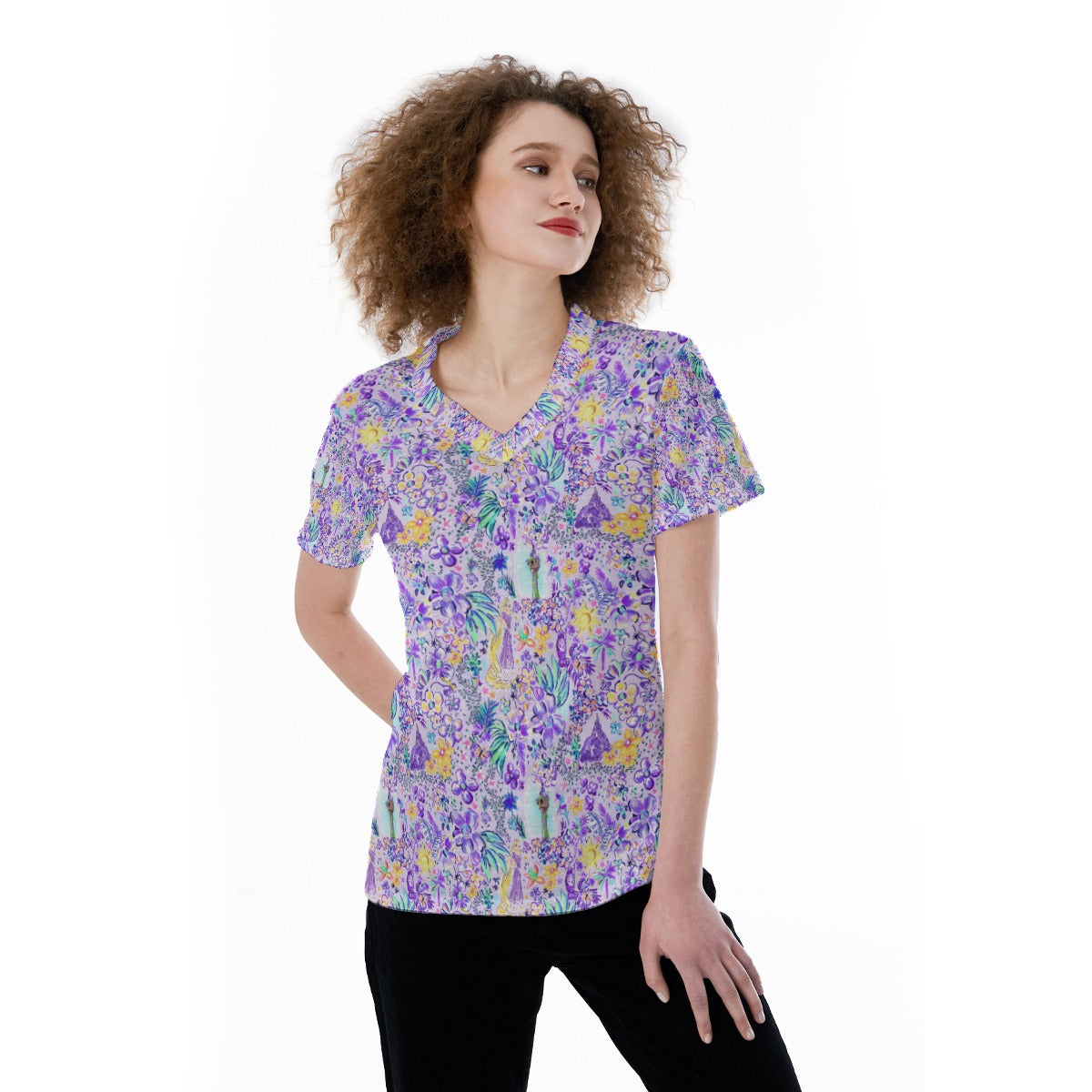 Bright Tropical Princess - Tower Light Festival - Women's Short Sleeve V-Neck T-Shirt