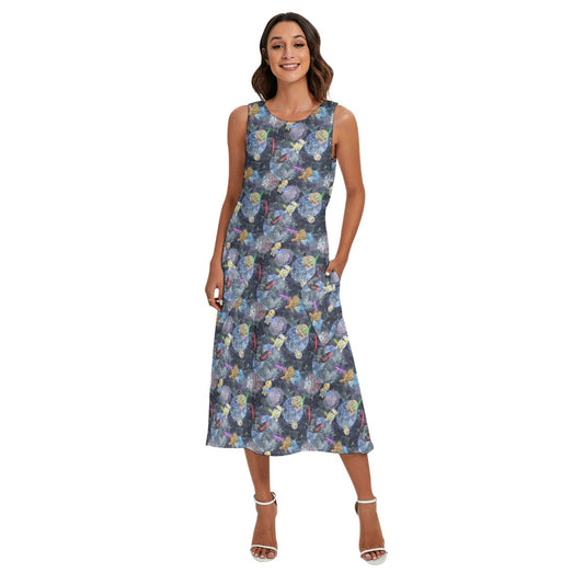 Watercolor Cosmic Battle - Women’s Diagonal Pocket Midi Dress