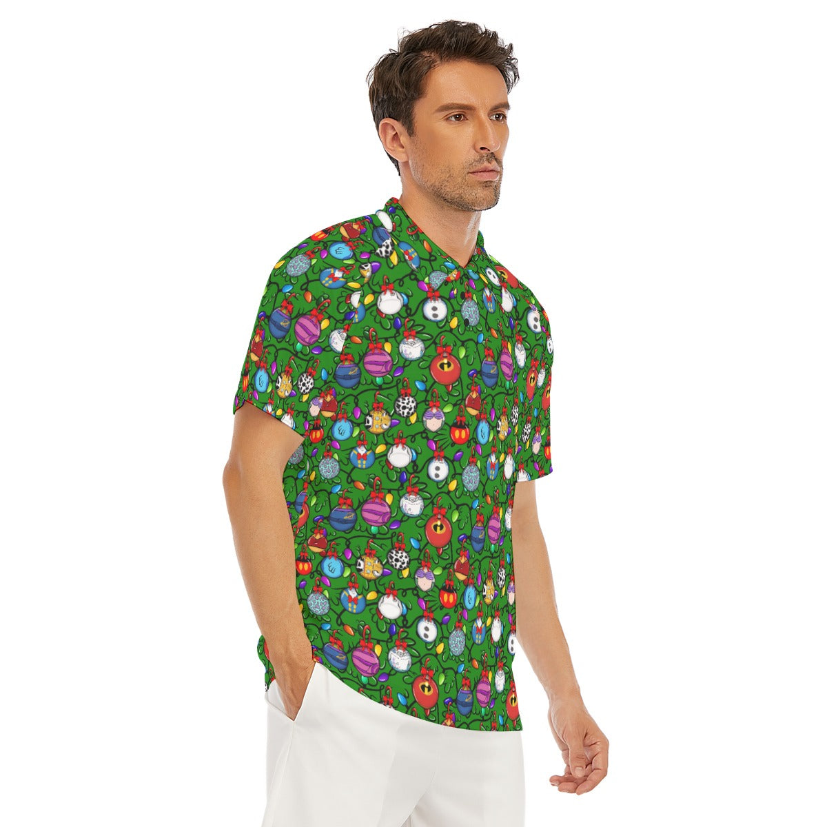 Festive Character Baubles on Green - Men's Polo Shirt