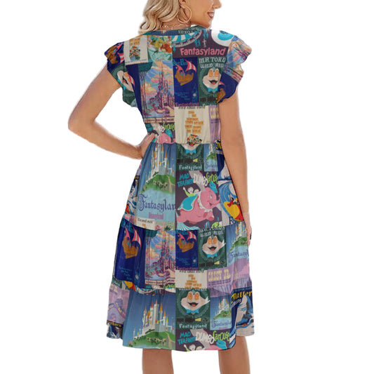 Vintage Fantasy Ride Posters - Women's Tiered Pocket Midi Dress