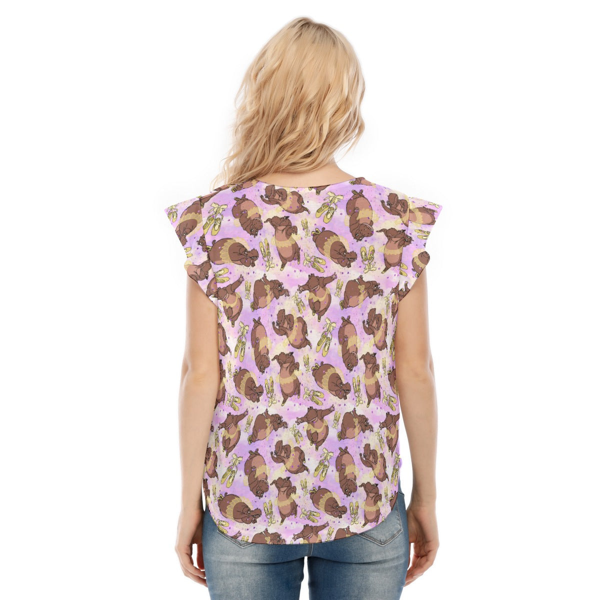 Ballerina Hippos - Women’s Flutter Sleeve Top
