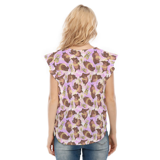 Ballerina Hippos - Women’s Flutter Sleeve Top
