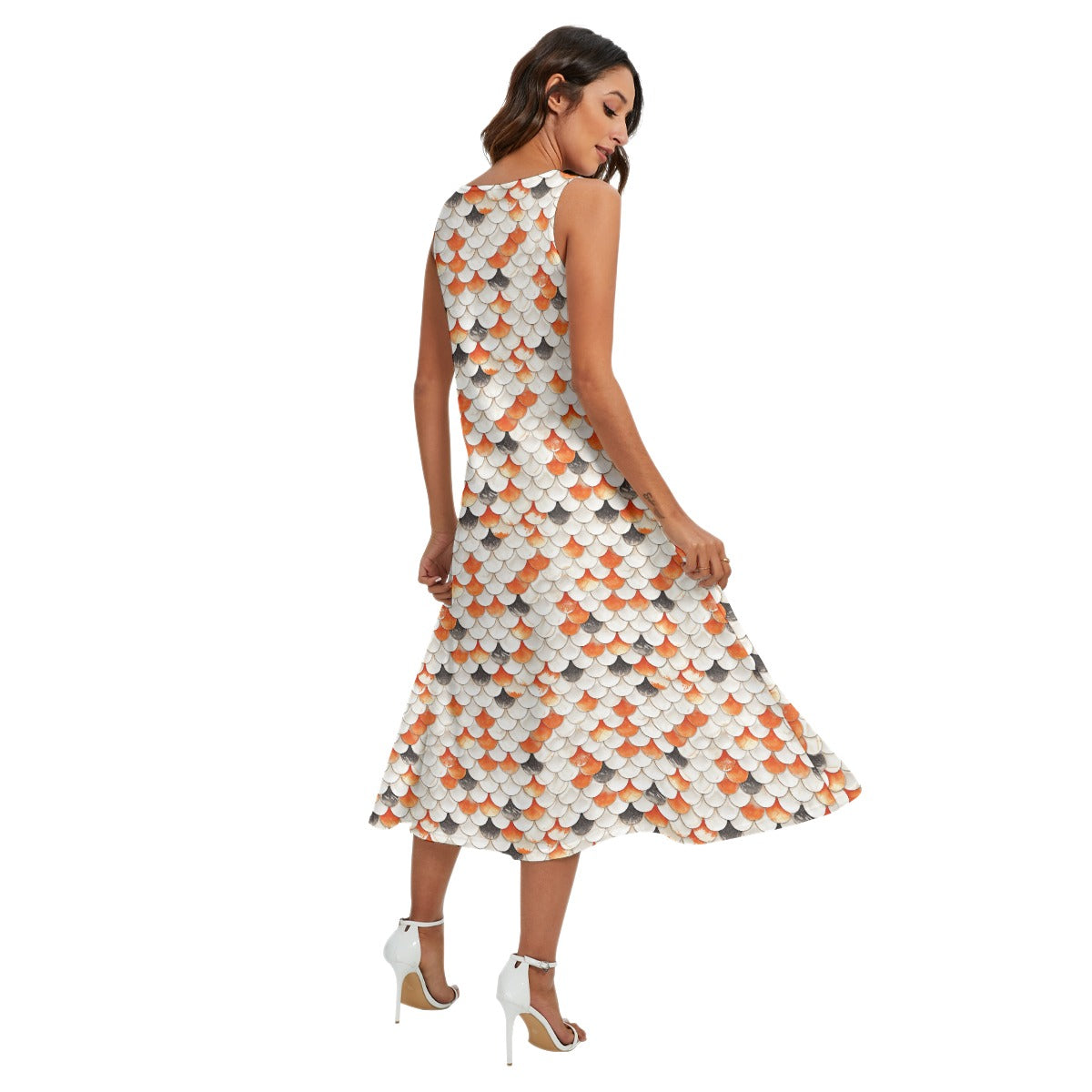 Animal Print - Koi Fish - Women’s Diagonal Pocket Midi Dress