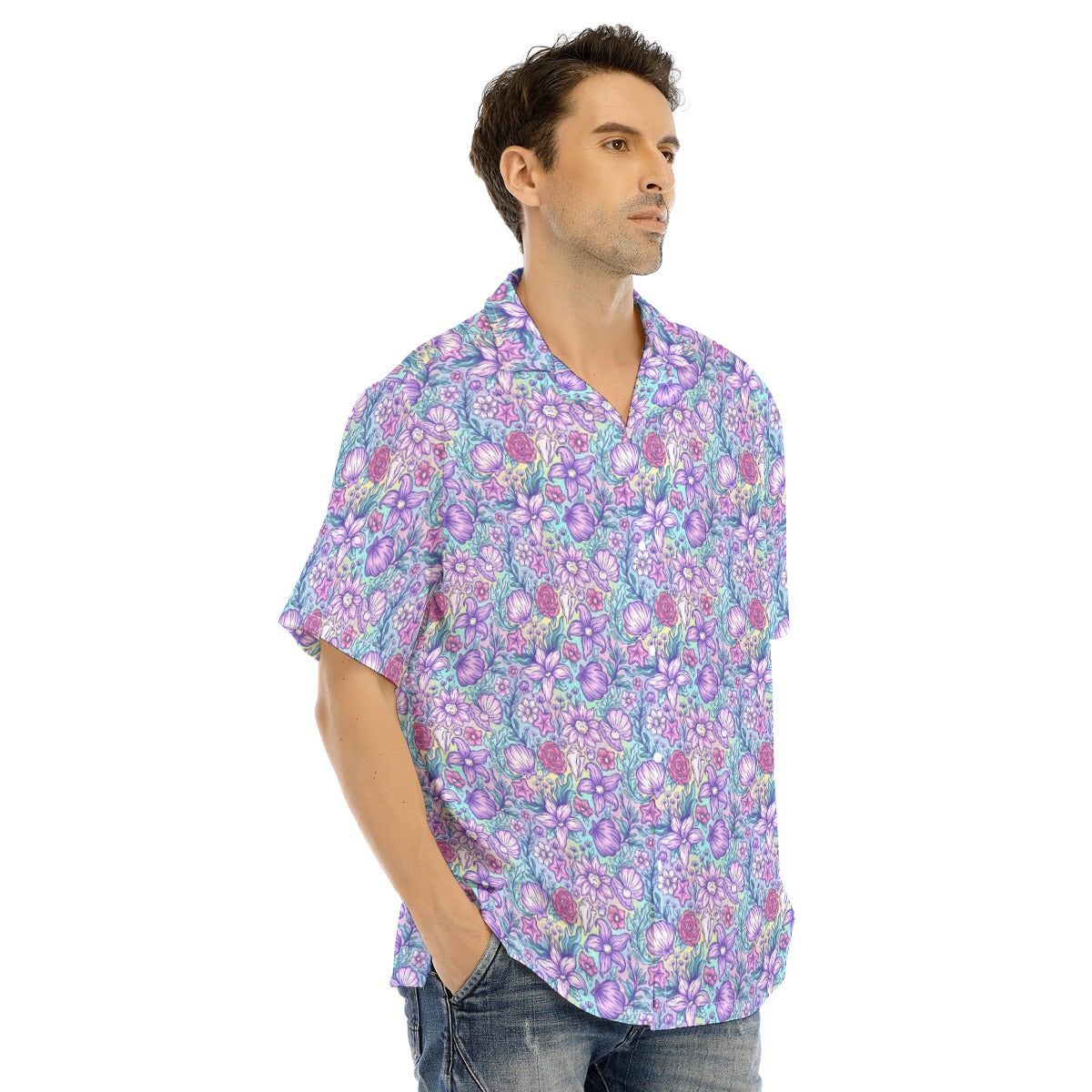 Fairytale Florals – Mermaid Princess - Men's Hawaiian Button Up Shirt