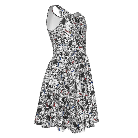 Sketchy Spotted Puppies - Kid's Sleeveless Skater Dress