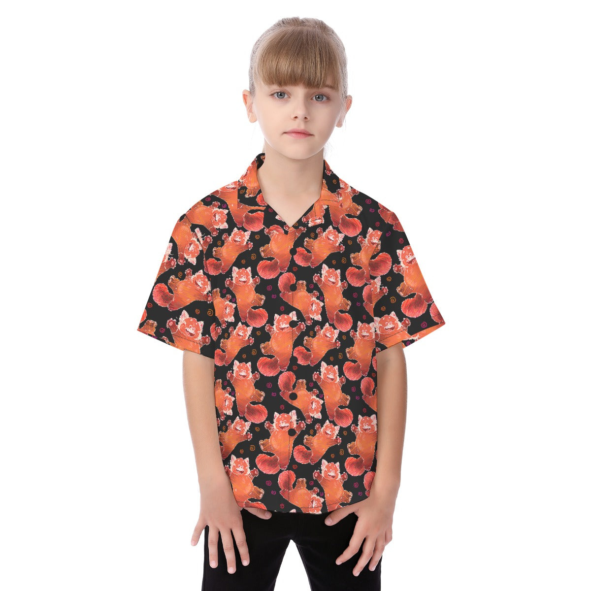 Scribbly Red Panda - Kid's Hawaiian Button Up Shirt