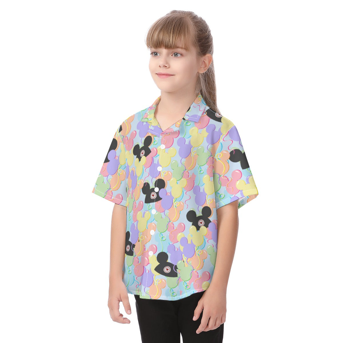 Pastel Mouse Ear Balloons - Kid's Hawaiian Button Up Shirt