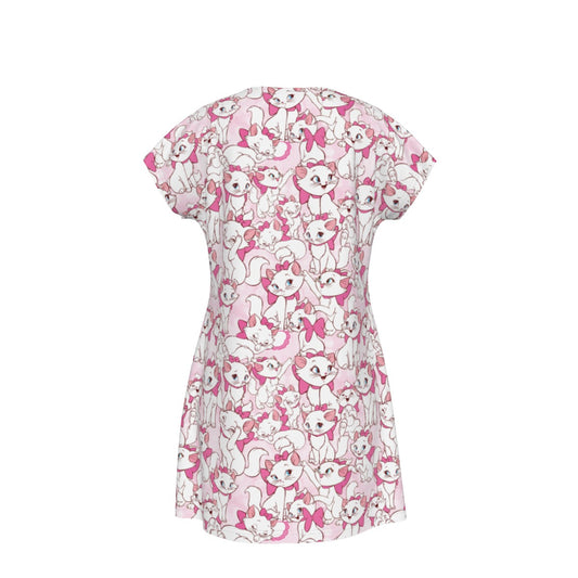 Sweet Kitten with Pink Bow - Women's T-Shirt Dress