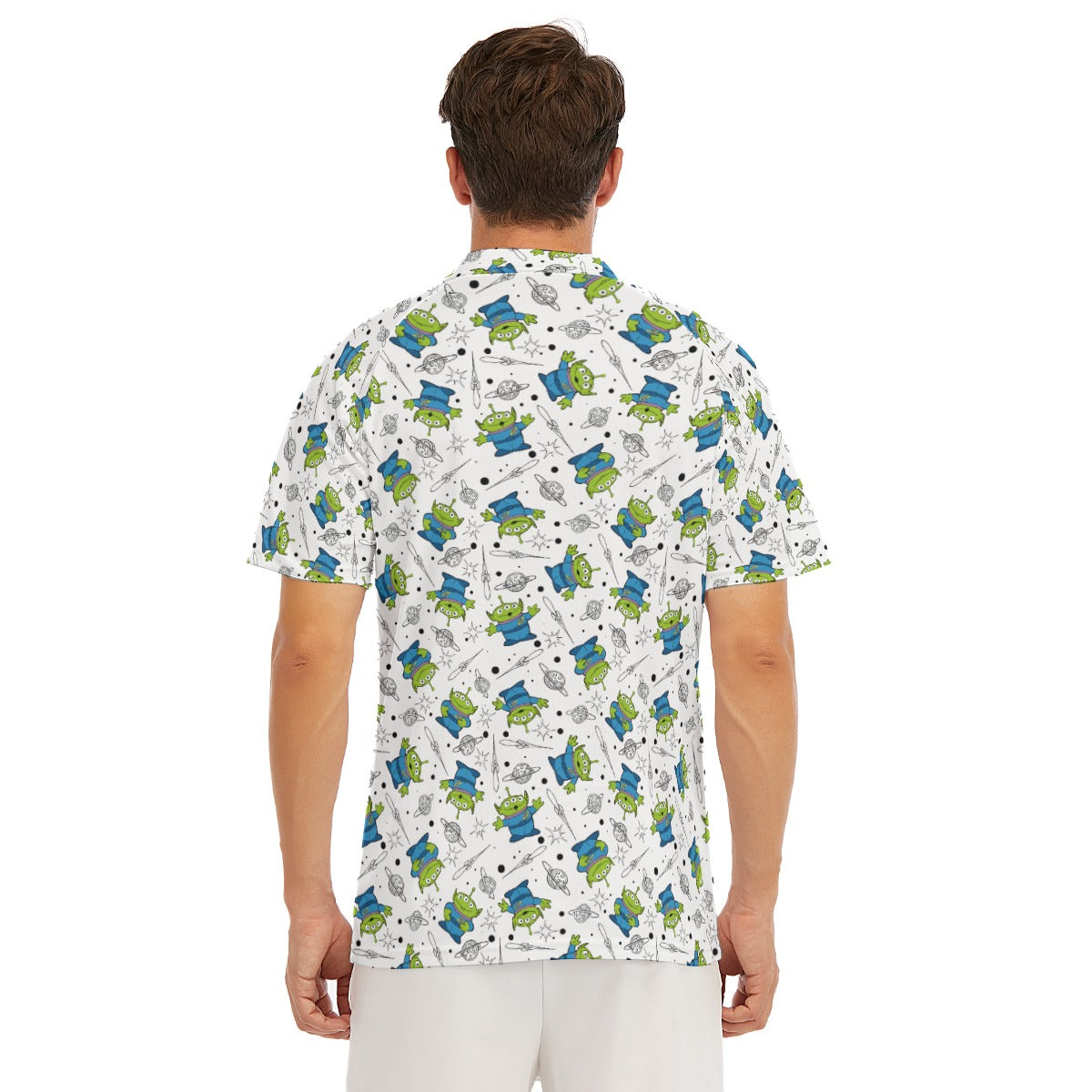 Playful Green Aliens on White - Men's Polo Shirt