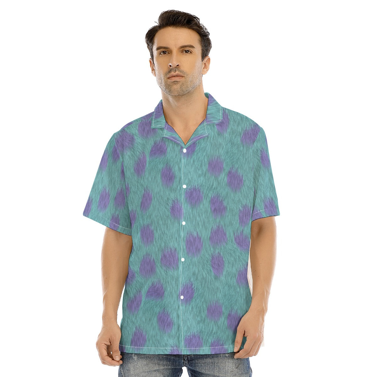 Turquoise Monster Spots - Men's Hawaiian Button Up Shirt