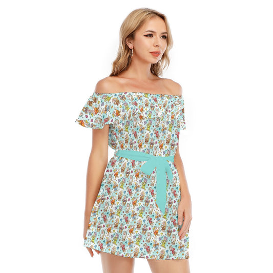 Seven Helpers Sketch - Women's Off-shoulder Ruffle Dress