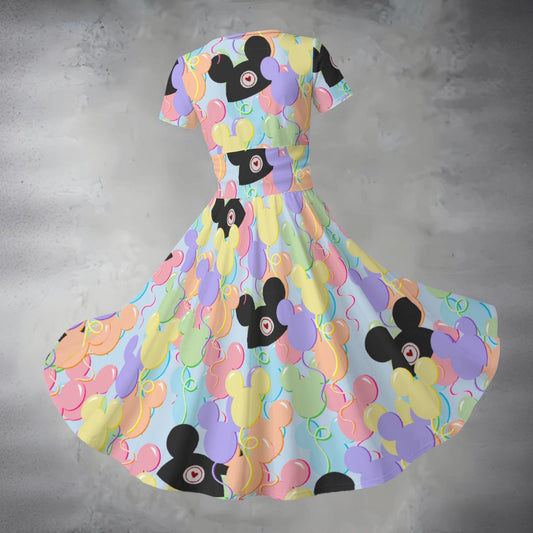 Pastel Mouse Ear Balloons - Women's V-Neck Ruched Midi Dress