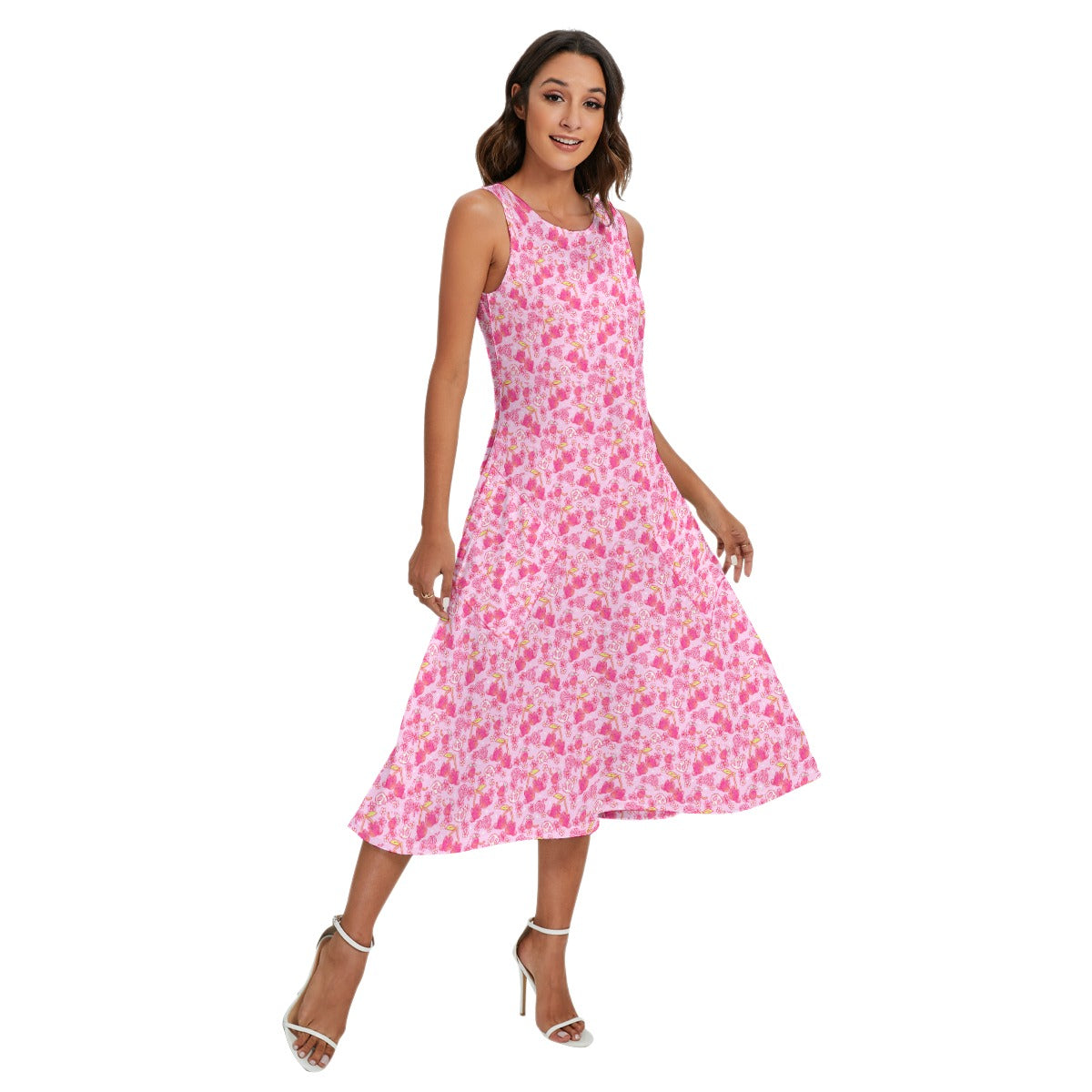 Fruitimals - Cherry Kittens - Women’s Diagonal Pocket Midi Dress