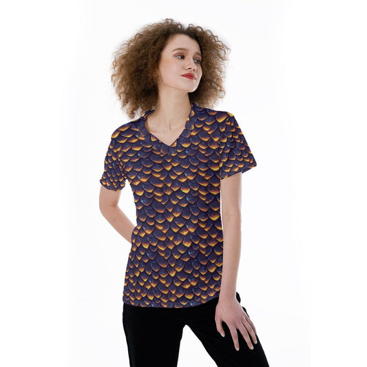 Animal Print - Dragon - Women's Short Sleeve V-Neck T-Shirt