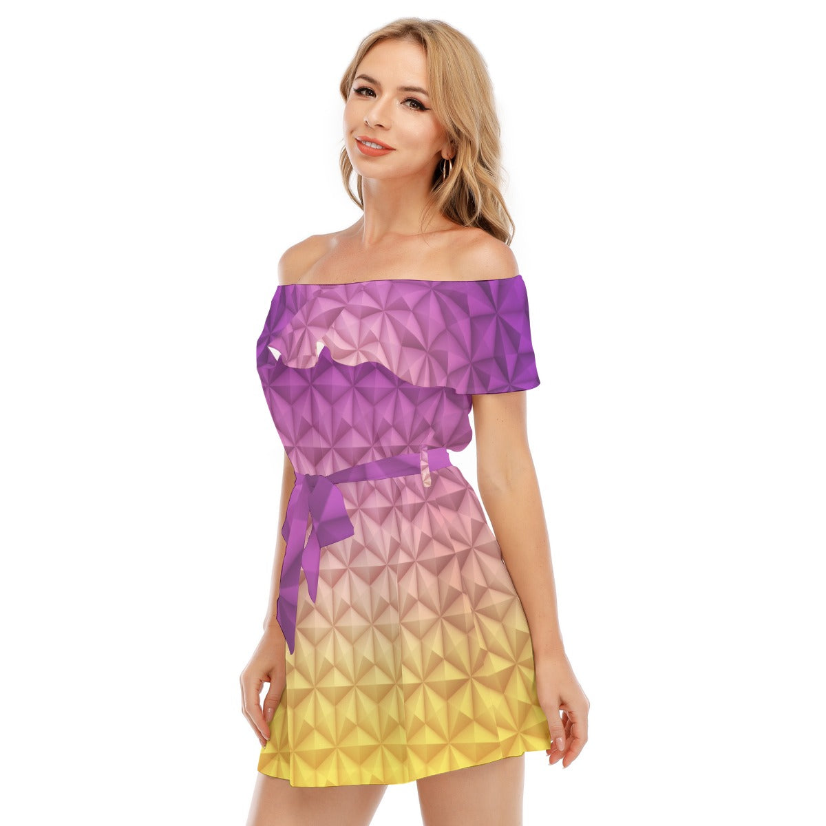 Geometric Spaceship Sphere - Women's Off-shoulder Ruffle Dress