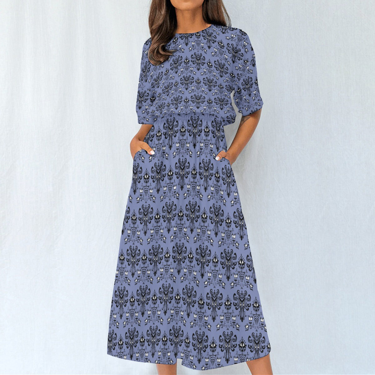 Spooky Mansion Wallpaper - Women’s Elastic Waist Pocket Midi Dress