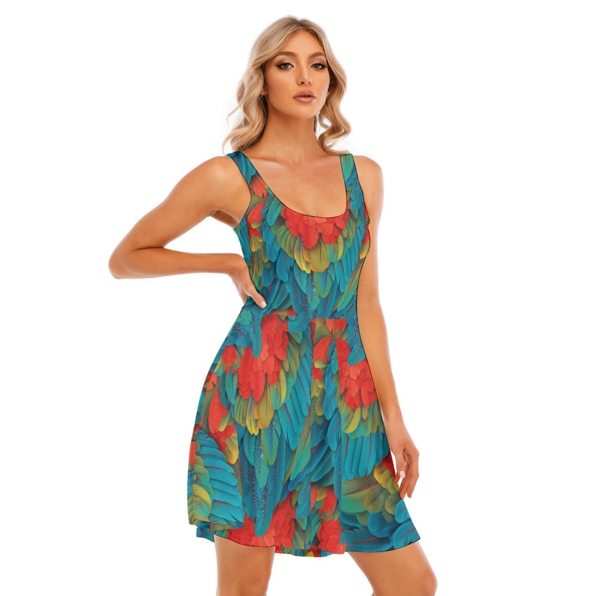 Animal Print - Macaw Parrot - Women's Sleeveless Pocket Skater Dress