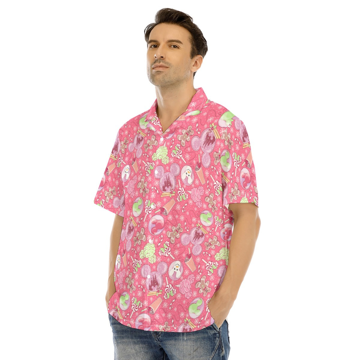 Winter Mouse Snacks & Balloons - Men's Hawaiian Button Up Shirt