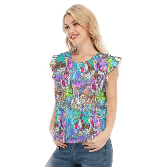Glass Slipper Storybook Scenes - Women’s Flutter Sleeve Top