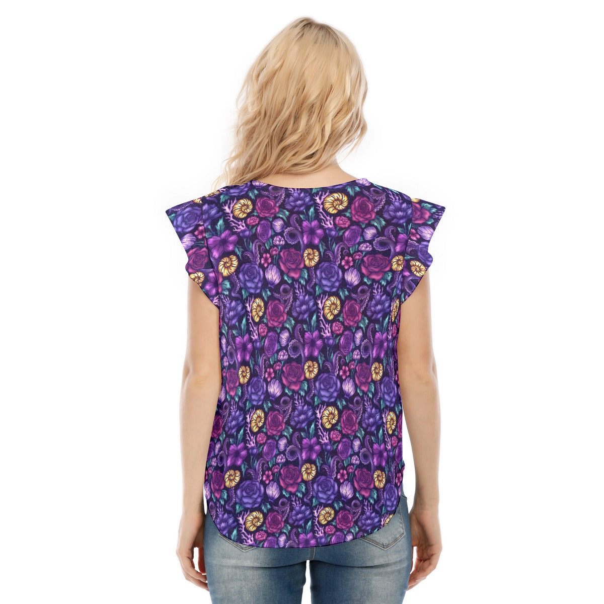 Fairytale Florals – Dark Sea Witch - Women’s Flutter Sleeve Top