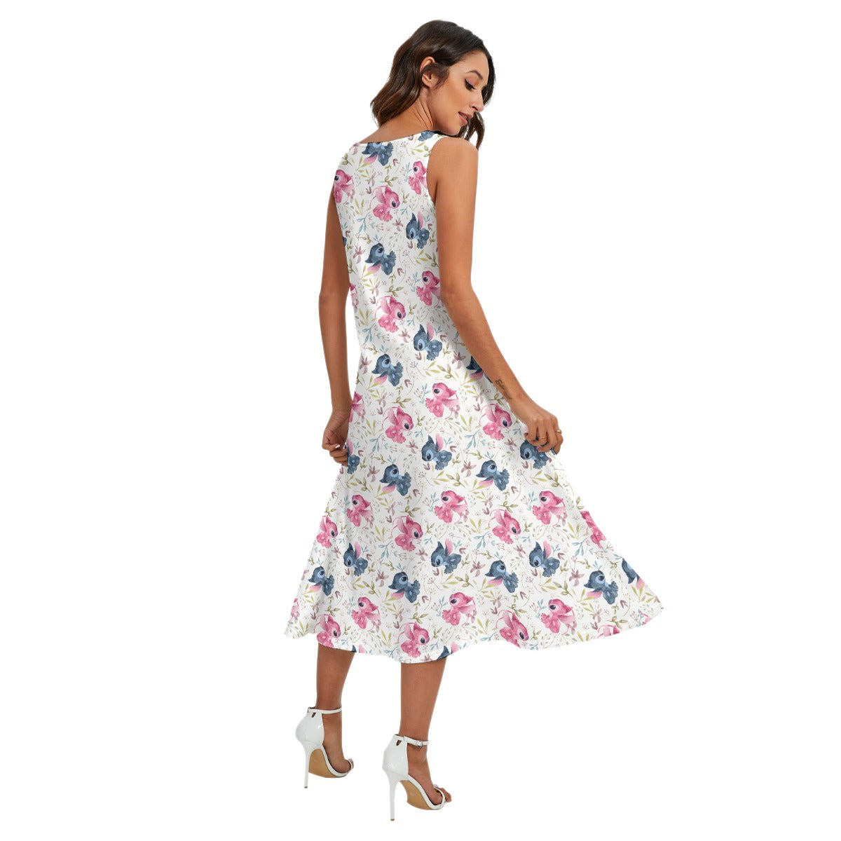 Blue Alien & Pink Friend Love - Women’s Diagonal Pocket Midi Dress