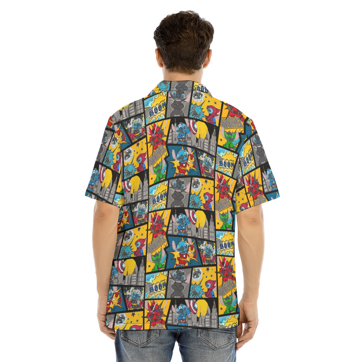 Superhero Stitch - Comic Action - Men's Hawaiian Button Up Shirt