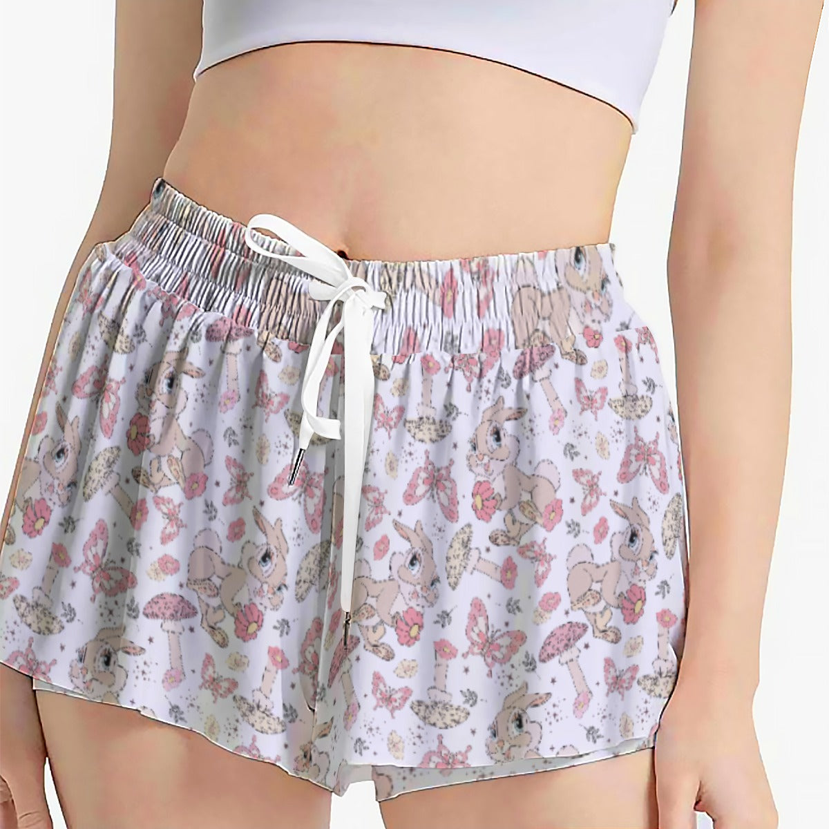 Woodland Bunny Cottagecore - Women's Flowy Pocket Shorts