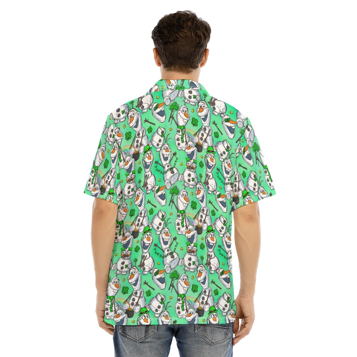Sketched Snowman St. Patrick’s Day - Men's Hawaiian Button Up Shirt