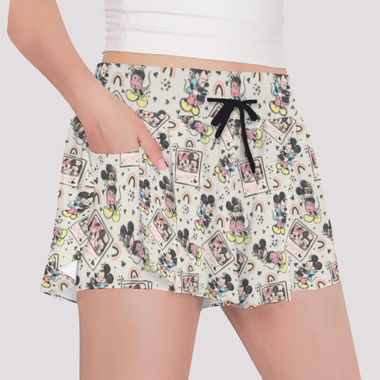 Retro Camera Mouse - Girls’ Flowy Pocket Shorts