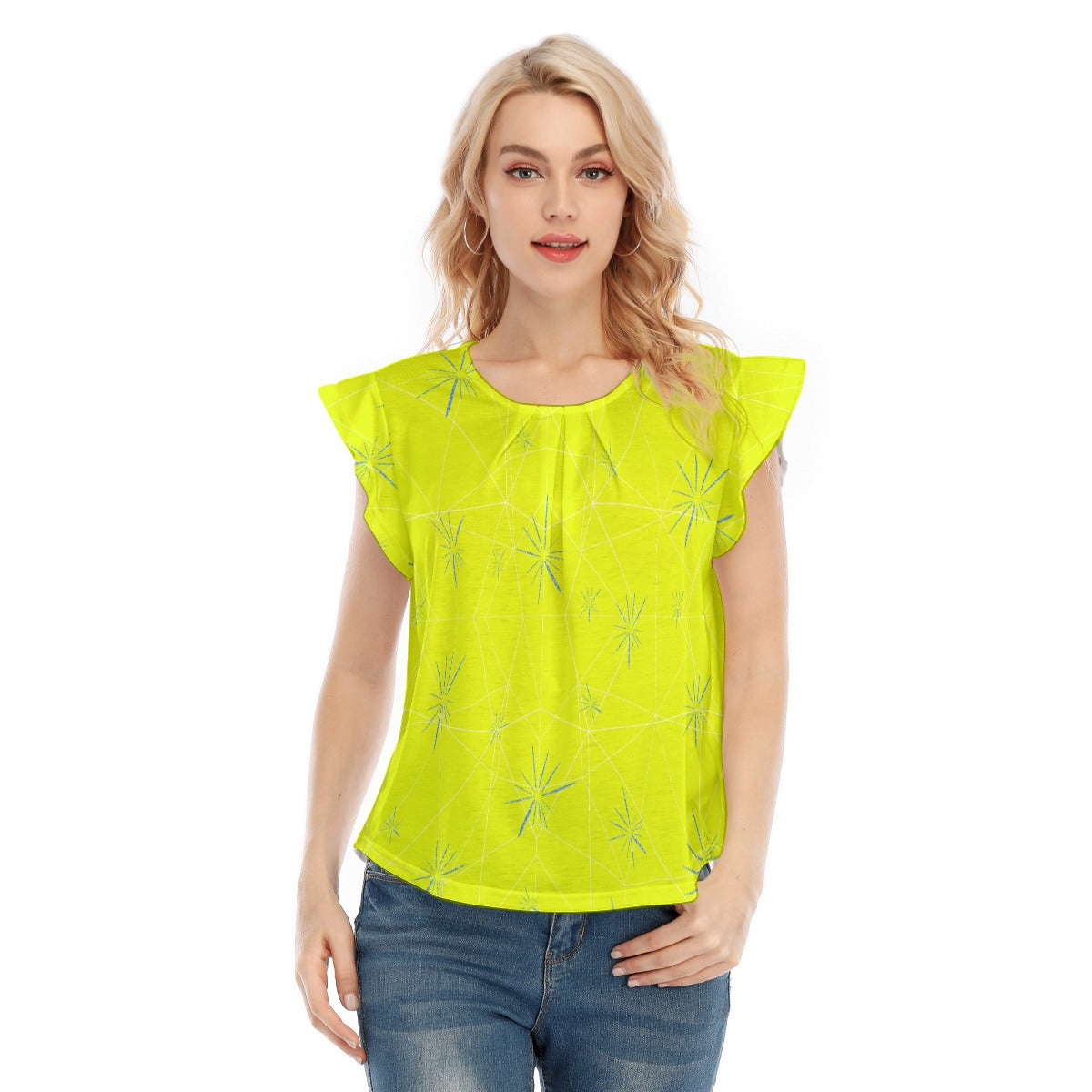 Joyful Blue & Yellow Florals - Women’s Flutter Sleeve Top