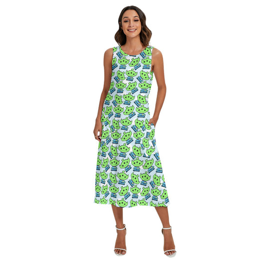 Little Green Space Aliens - Women’s Diagonal Pocket Midi Dress