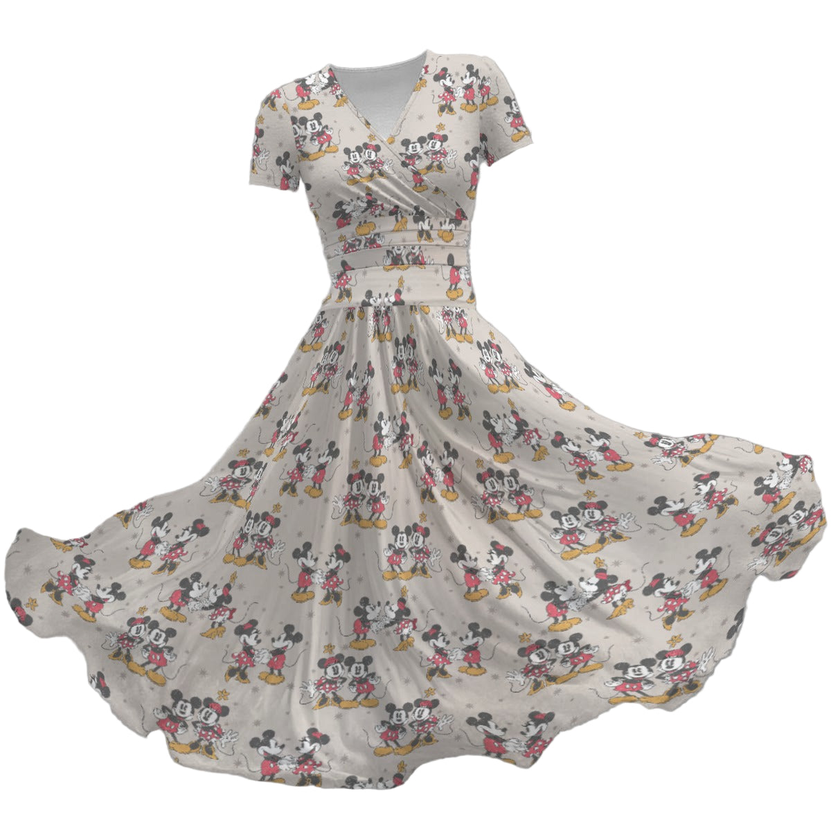 Retro Mouse & Partner - Women's V-Neck Ruched Midi Dress