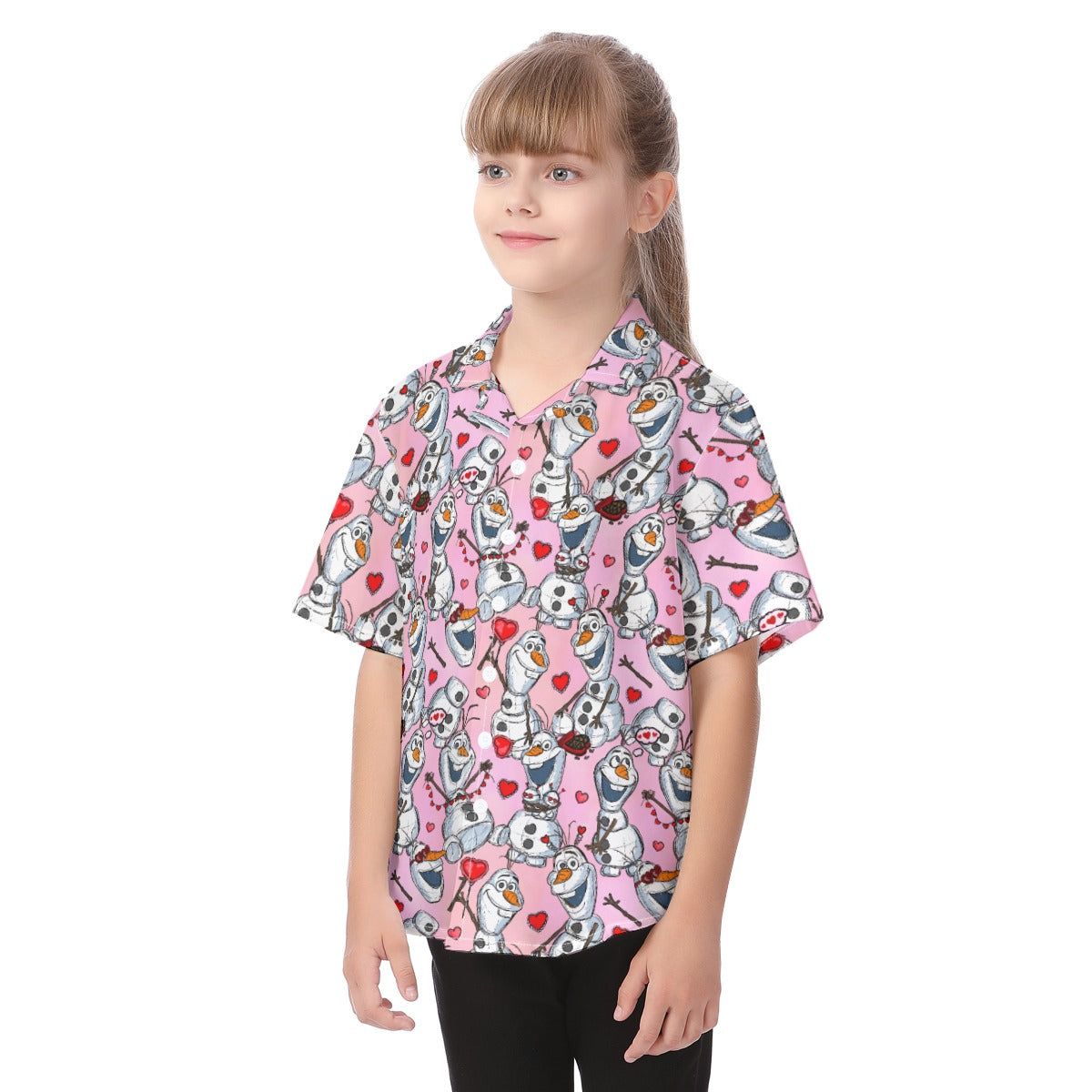 Sketched Snowman Valentine’s Day - Kid's Hawaiian Button Up Shirt