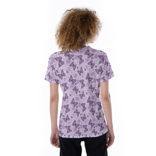 Lavender Butterflies - Women's Short Sleeve V-Neck T-Shirt