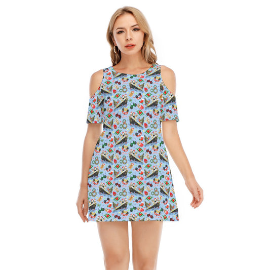 Very Merrytime Christmas Cruise - Women's Cold Shoulder Cotton Dress