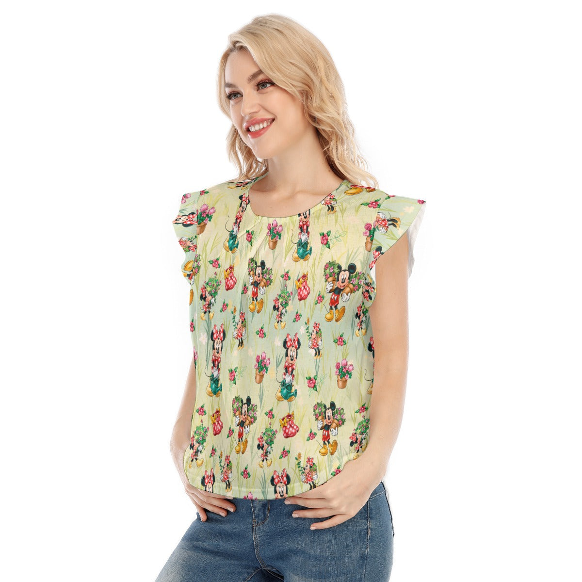 Garden Mouse Helpers at Work - Women’s Flutter Sleeve Top
