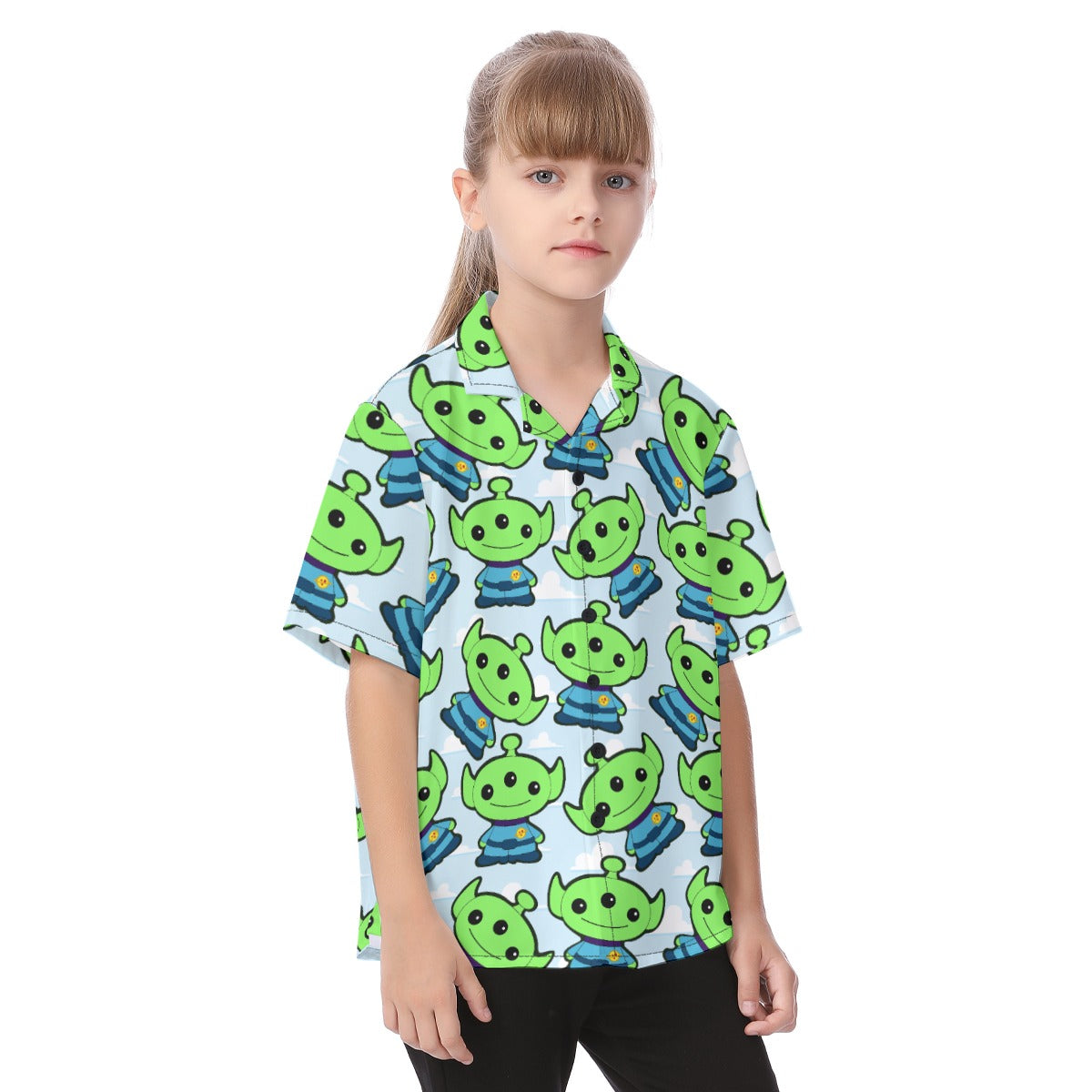 Little Green Space Aliens - Kid's Hawaiian Button Up Shirt