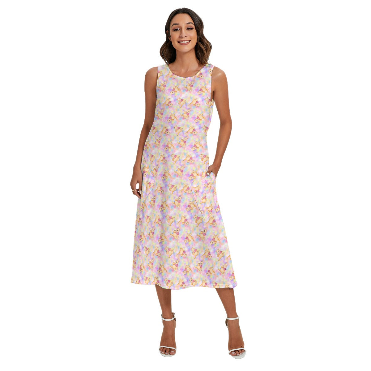 Watercolor Honey Bear - Women’s Diagonal Pocket Midi Dress