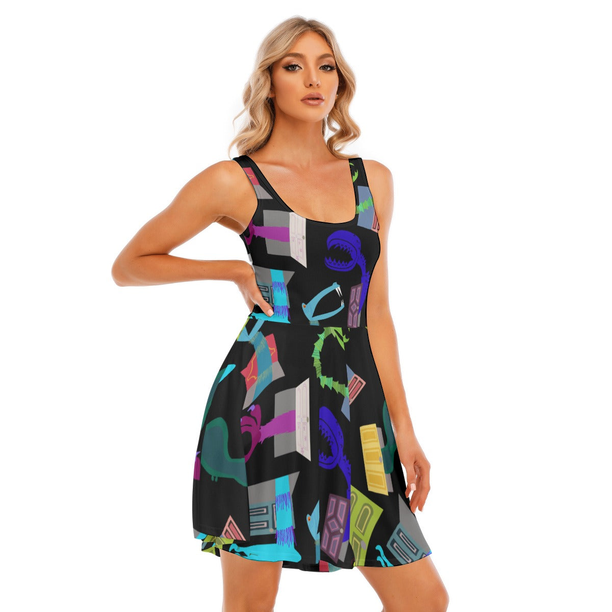 Monsters in Closets - Women's Sleeveless Pocket Skater Dress