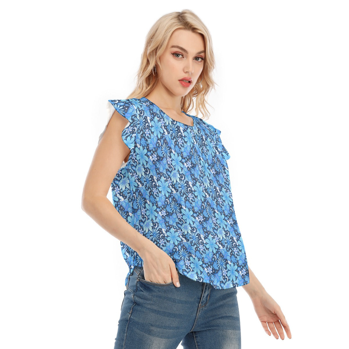 Blue Crystal Moths - Women’s Flutter Sleeve Top