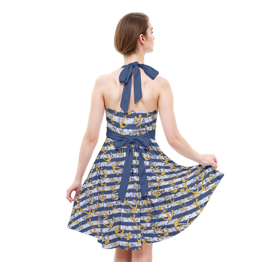 Nautical Mouse Ear Anchors - Women's Halter Vintage Pocket Dress