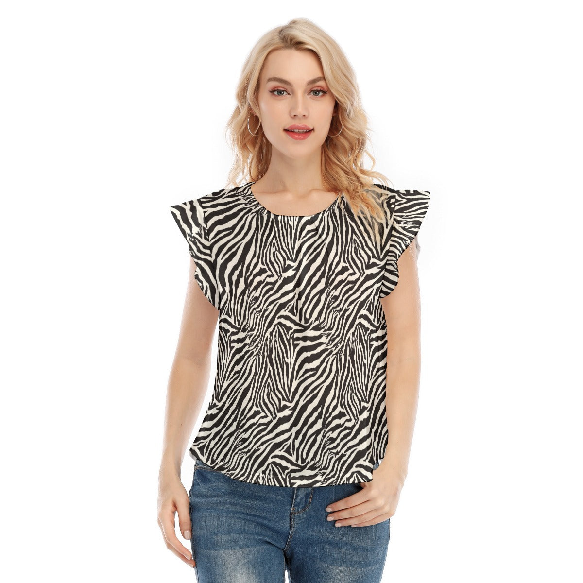 Animal Print - Zebra - Women’s Flutter Sleeve Top
